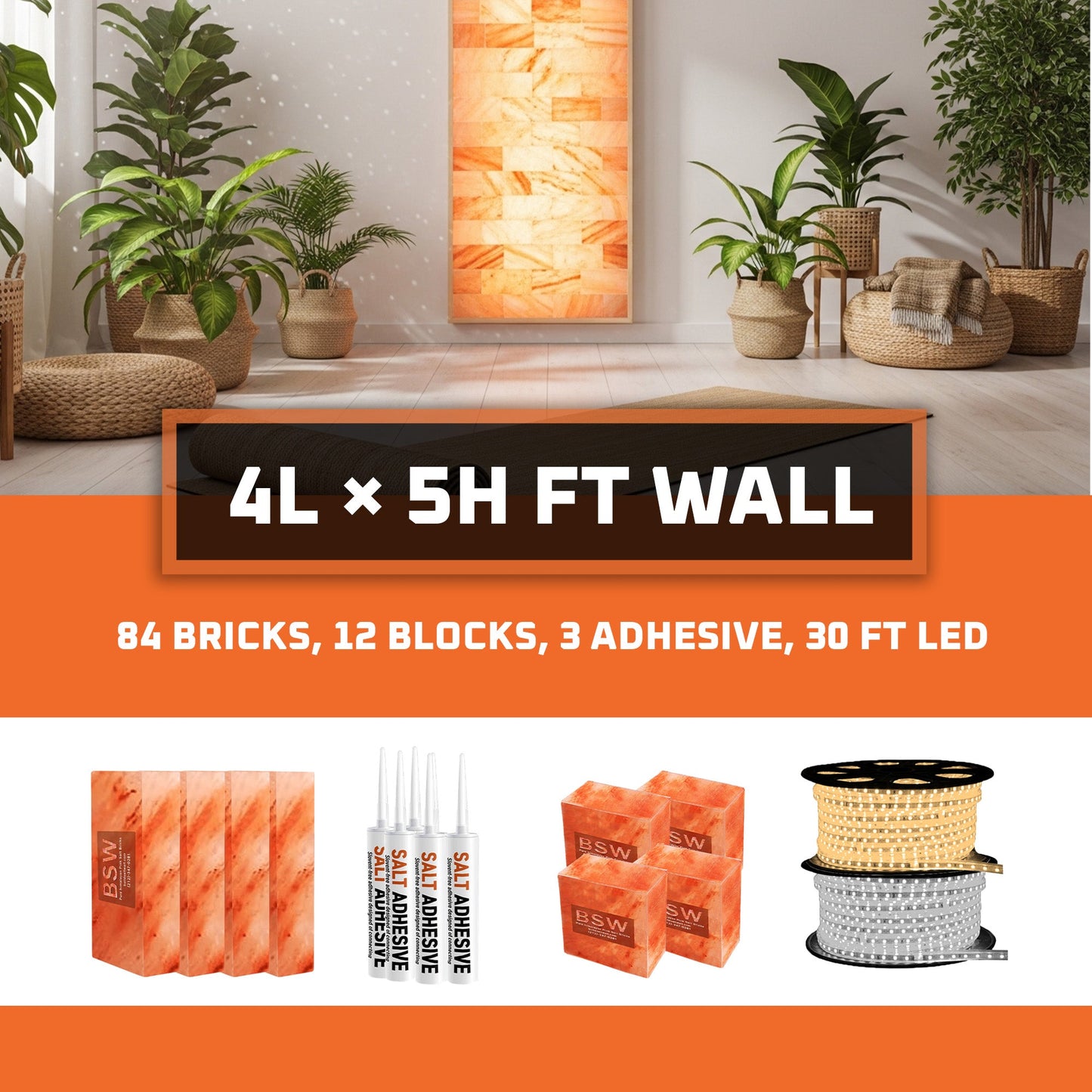 Himalayan Salt Bricks Wall Pack (4L × 5H =20sq.ft Backlit Featured Wall) -Where Glow Meets Wellness