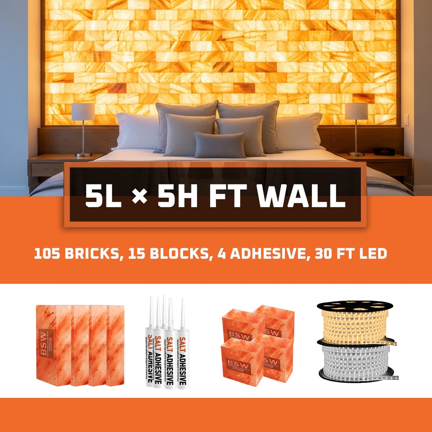 Himalayan Salt Wall Package (5ft × 5ft = 25 sq.ft Backlit Featured Wall) - Where Glow Meets Wellness