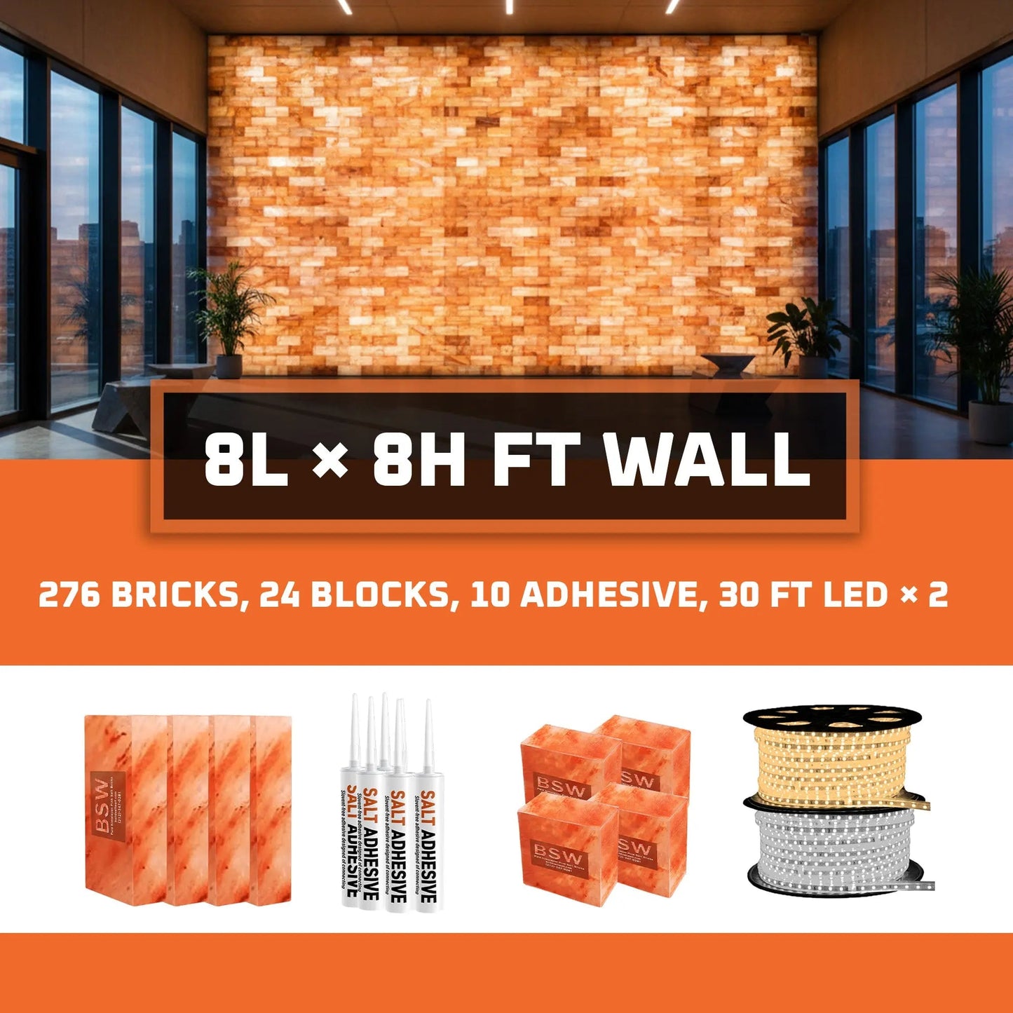 Himalayan Salt Wall Kit 64 sq.ft Backlit Featured Wall Pack