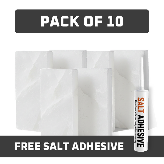 Himalayan White Salt Tiles 8" x 4" x 1" – Pack of 10 With Salt Adhesive