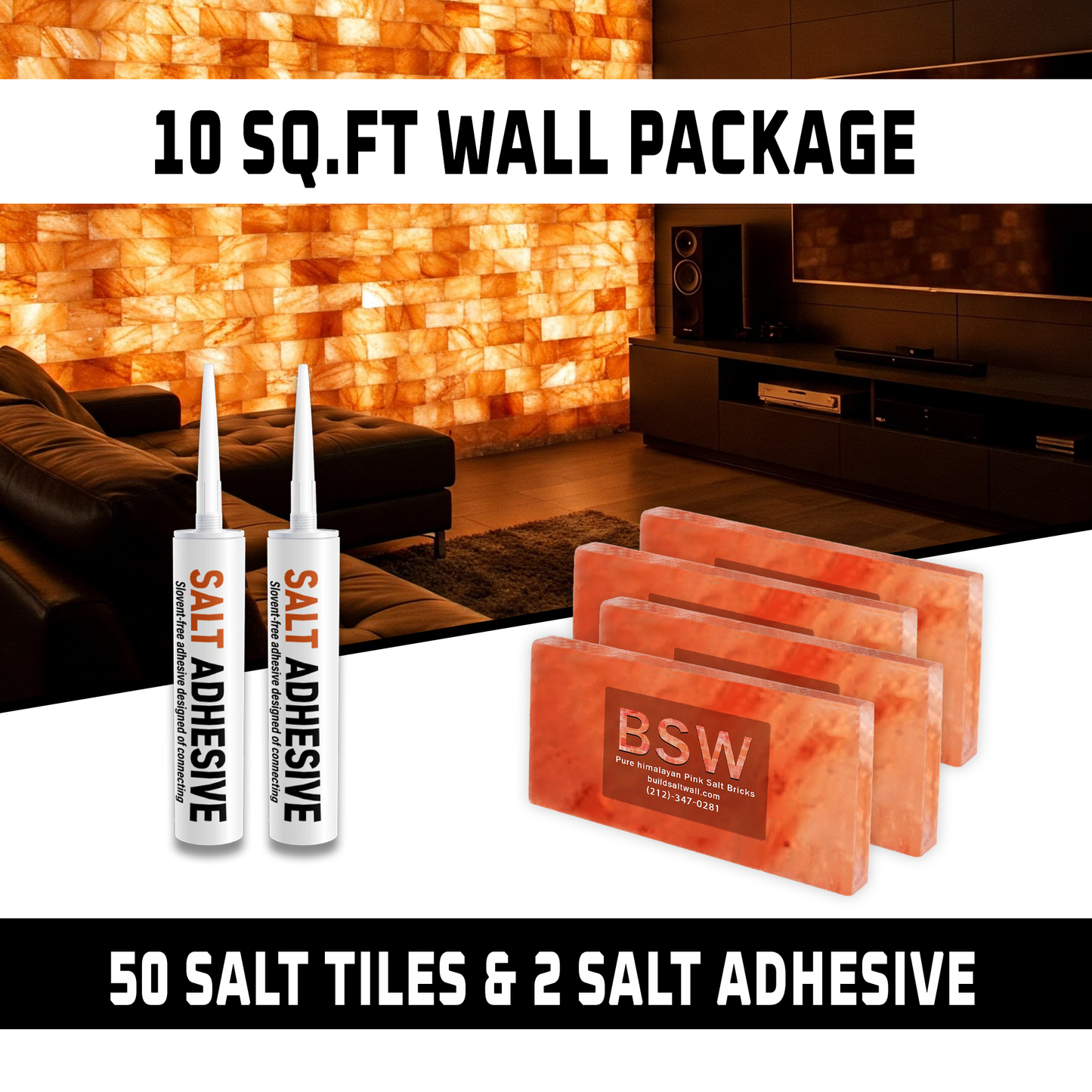 Build 10 sq. ft. Salt Wall With 50 Himalayan Salt Tiles and 2 Salt Adhesive