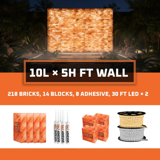 Backlit Salt Wall Panels Himalayan Salt Bricks Wall Pack (10L × 5H = 50 sq.ft) - Where Glow Meets Wellness