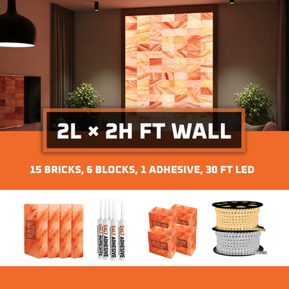 Himalayan Salt Bricks Wall Pack (2L × 2H Backlit Featured Wall) -Where Glow Meets Wellness