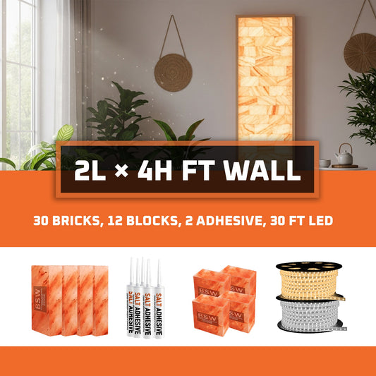 Himalayan Salt Bricks Wall Pack (2L × 4H =8sq.ft Backlit Featured Wall) -Where Glow Meets Wellness