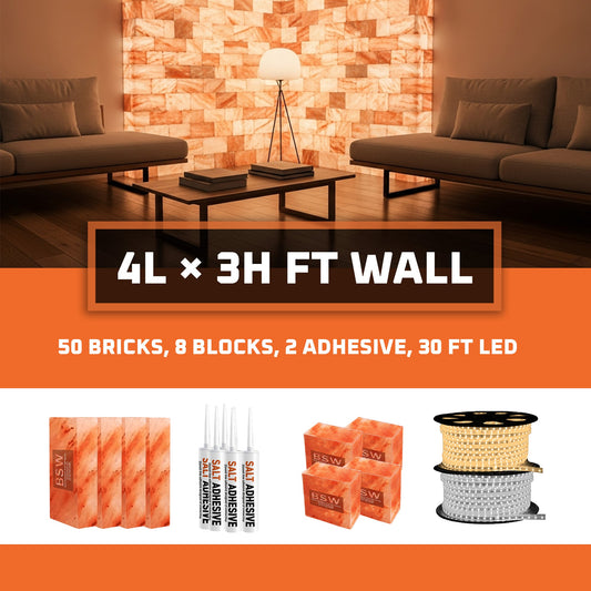 Himalayan Salt Bricks Wall Pack  (4L × 3H =12sq.ft Backlit Featured Wall) -Where Glow Meets Wellness