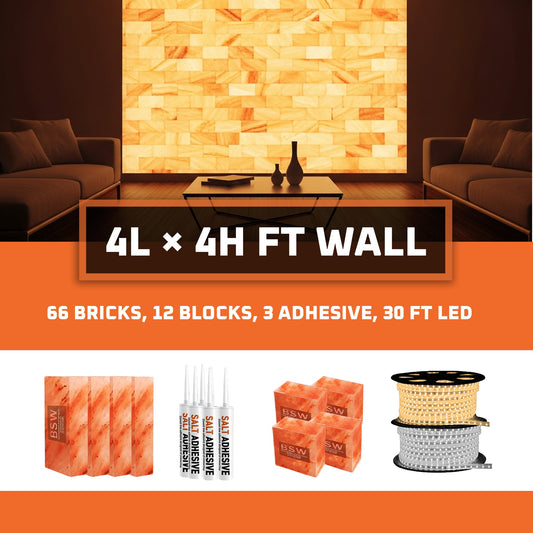 Himalayan Salt Bricks Wall Pack  (4L × 4H =16sq.ft Backlit Featured Wall) -Where Glow Meets Wellness