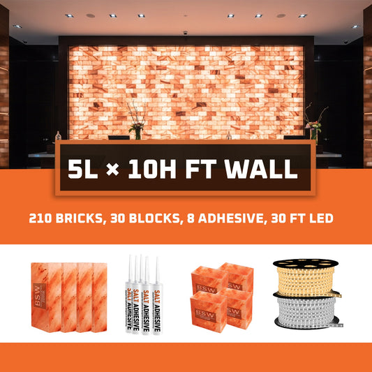 Himalayan Salt Bricks Wall Pack  (5L × 10H =50sq.ft Backlit Featured Wall) -Where Glow Meets Wellness