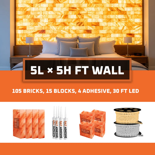 Himalayan Salt Wall Package (5ft × 5ft = 25 sq.ft Backlit Featured Wall) - Where Glow Meets Wellness
