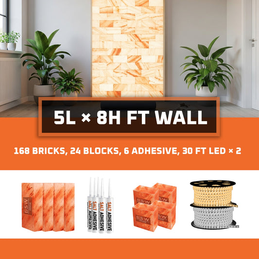 Himalayan Salt Bricks Wall Pack – 5L × 8H 40 sq.ft Backlit Featured Wall
