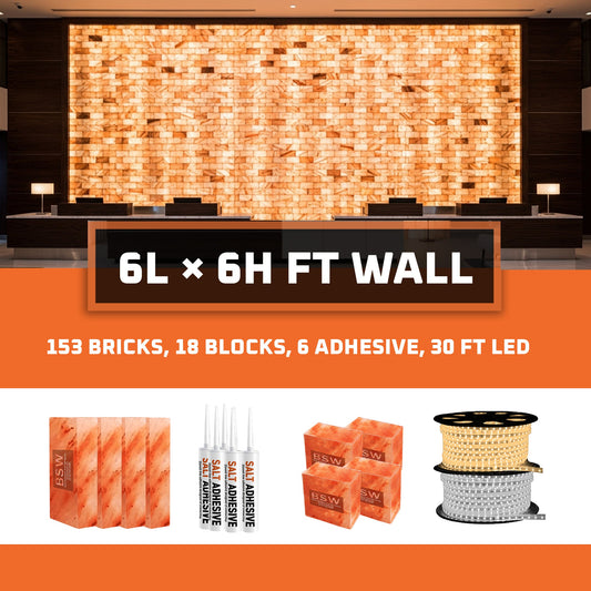 Himalayan Salt Panels Wall Pack (6L × 6H = 36 sq.ft Backlit Featured Wall) - Where Glow Meets Wellness