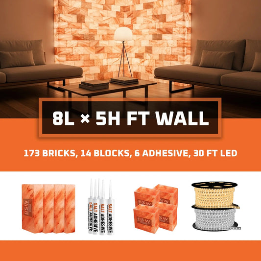 Salt Panel Wall Kit – 8L x 5H, 40 Sq.Ft Backlit Himalayan Salt Wall