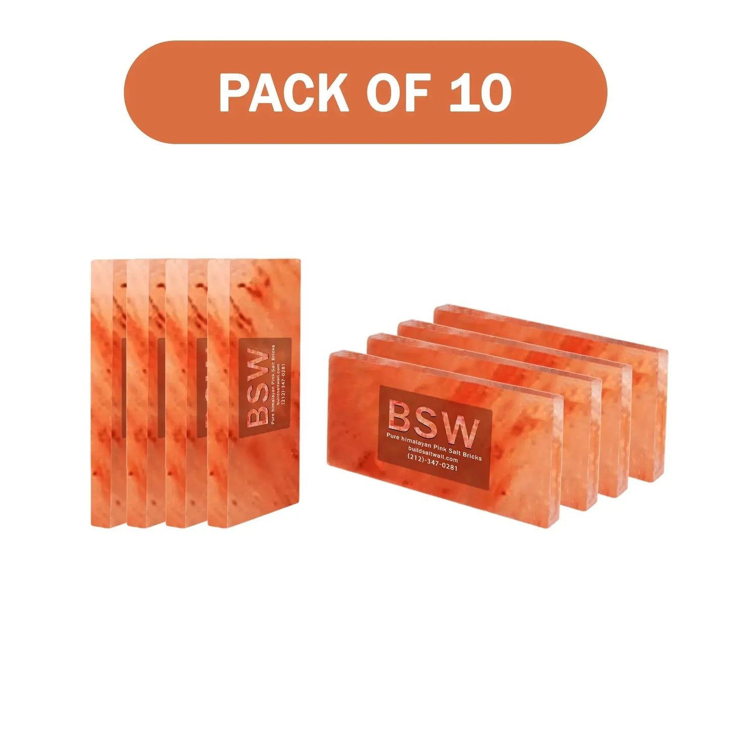 Himalayan Pink Salt Tiles 8" x 4" x 1" –  Pack of 10