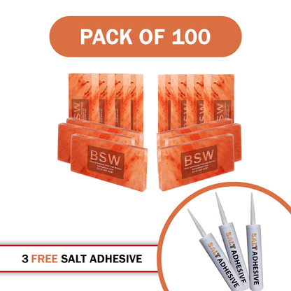 Build 20 Square Feet Salt Wall (100 Himalayan Pink Salt Tiles 8" x 4" x 1" With 3 Salt Adhesives)