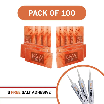 Himalayan Pink Salt Tiles 8" x 4" x 1" – Pack of 100 With 3 Salt Adhesive