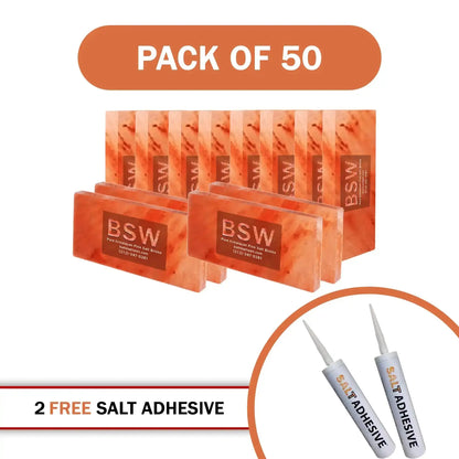Himalayan Pink Salt Tiles 8" x 4" x 1" – Pack of 50 With 2 Salt Adhesive