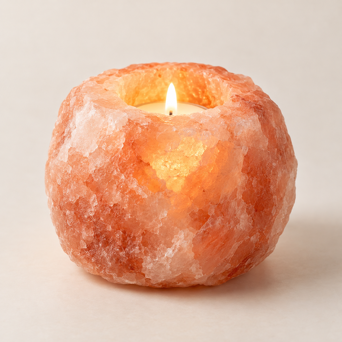 Original AI-generated mockup of a pink salt tealight holder