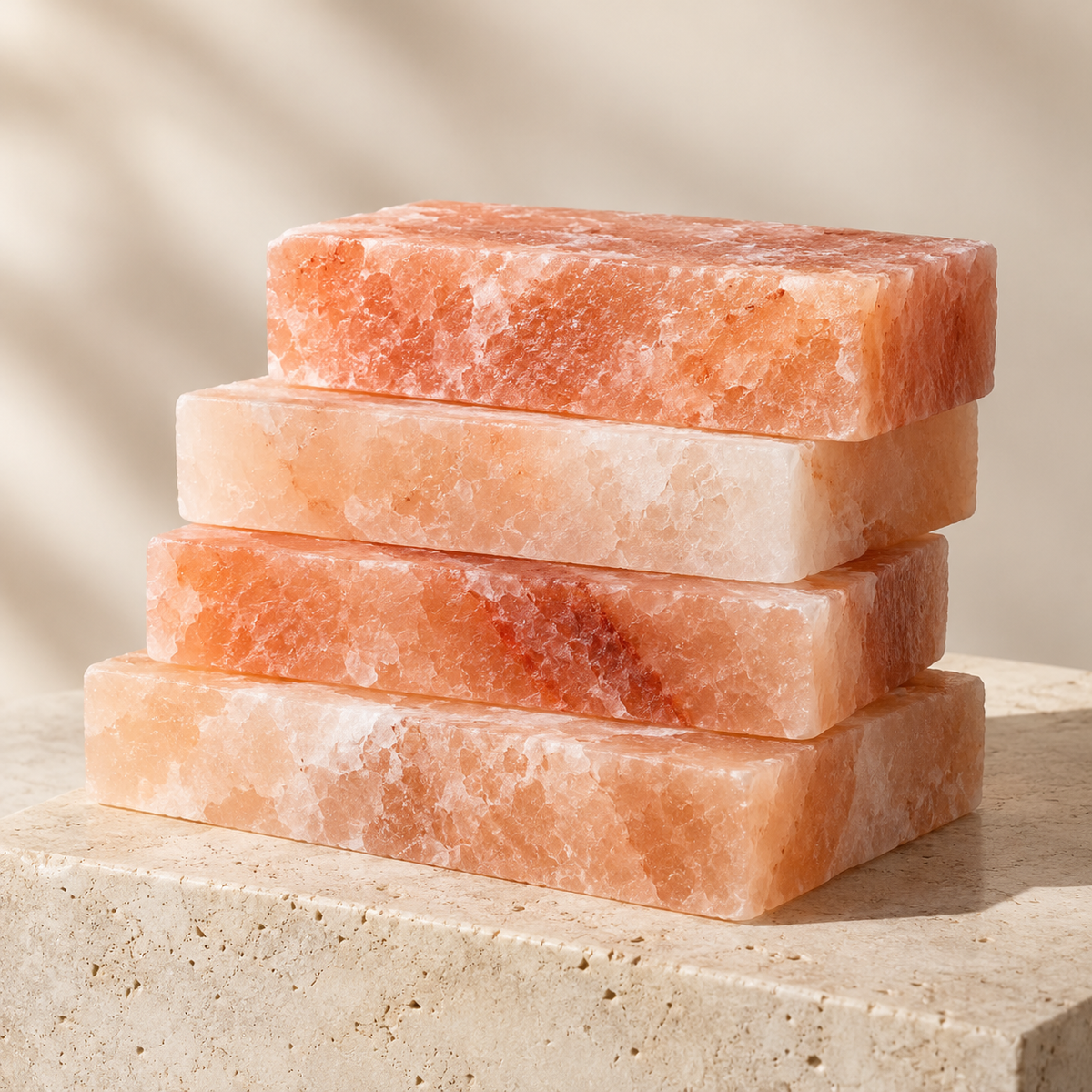 Original AI-generated mockup of a stack of pink salt bricks