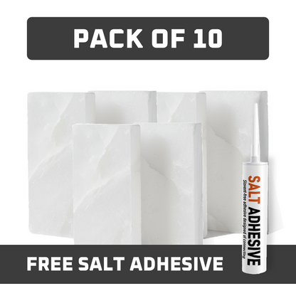 Himalayan White Salt Tiles 8" x 4" x 1" – Pack of 10 With Salt Adhesive