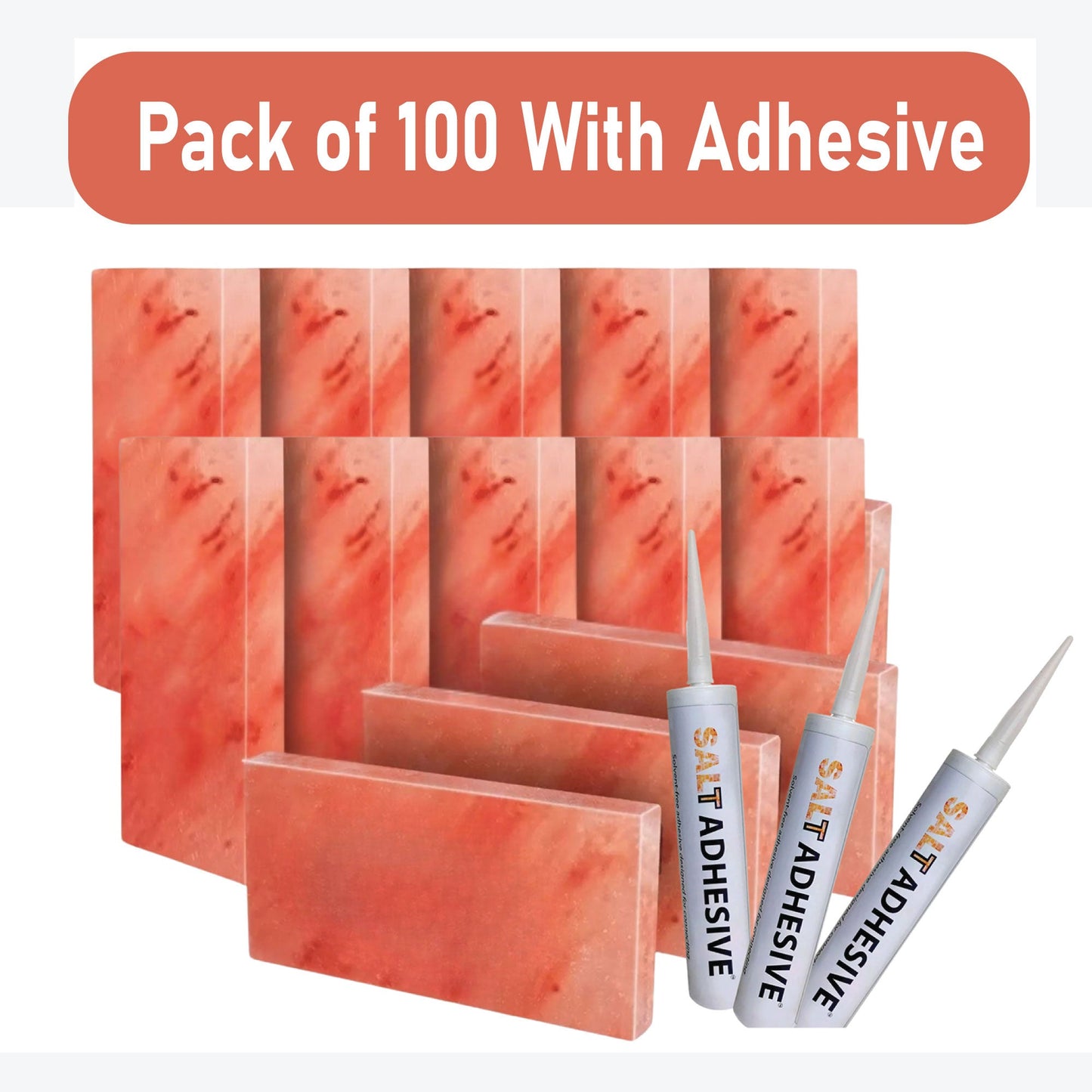 Build 20 Square Feet Salt Wall (100 Himalayan Pink Salt Tiles 8" x 4" x 1" With 3 Salt Adhesives)