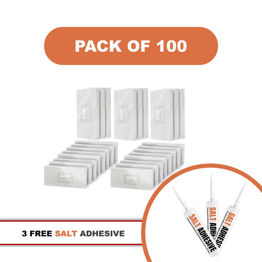 Himalayan White Salt Tiles 8" x 4" x 1" – Pack of 100 With 3 Salt Adhesive