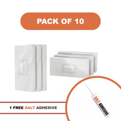 Himalayan White Salt Tiles 8" x 4" x 1" – Pack of 10 With Salt Adhesive