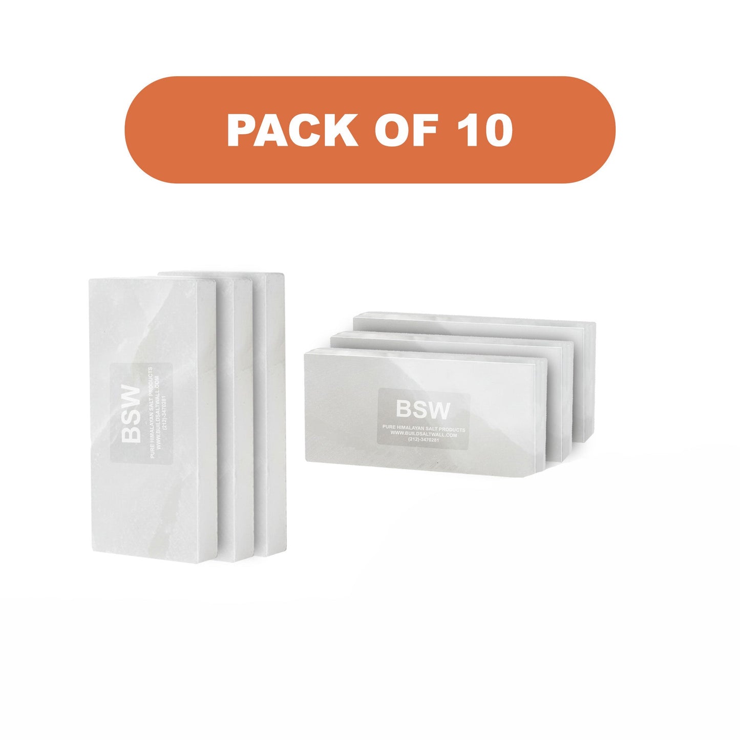 Himalayan White Salt Tiles 8" x 4" x 1" – Pack of 10