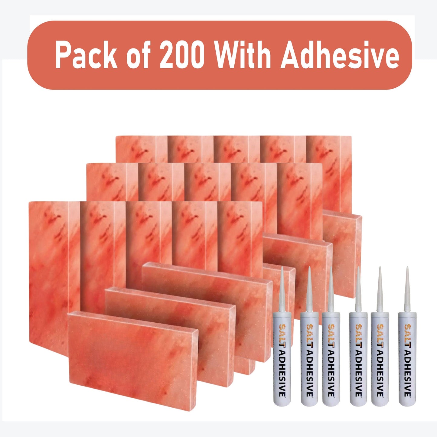 Build 40 sq. ft. Salt Wall (200 Himalayan Salt Tiles 8" x 4" x 1" and 6 Salt Adhesives)
