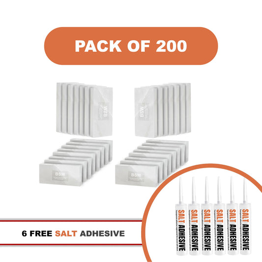 Himalayan White Salt Tiles 8" x 4" x 1"- Pack of 200 With 6 Salt Adhesive
