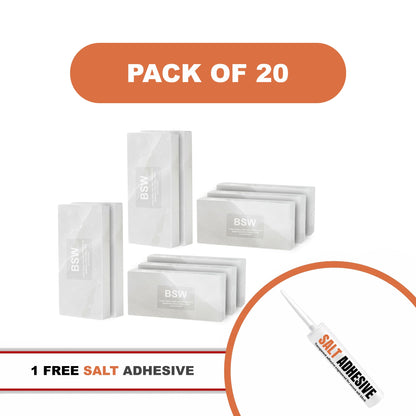 Himalayan White Salt Tiles 8" x 4" x 1" – Pack of 20 With Salt Adhesive