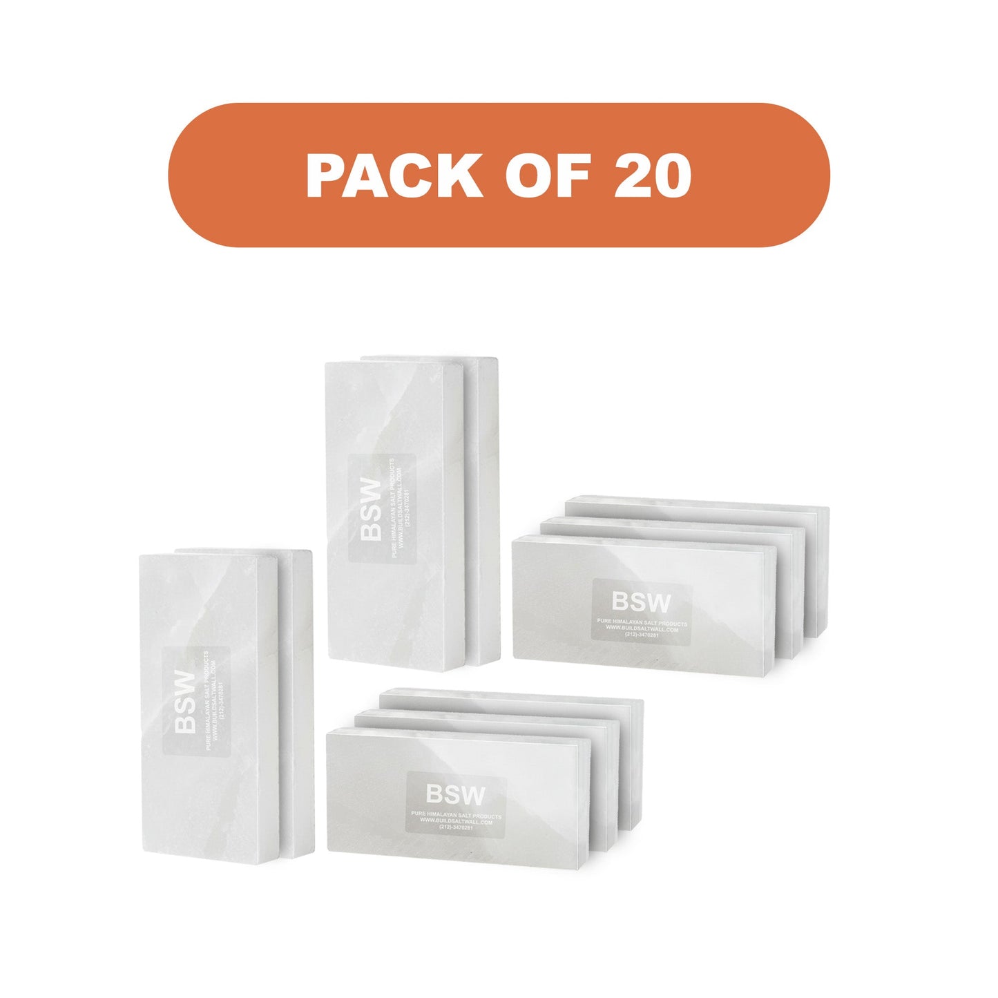 Himalayan White Salt Tiles 8" x 4" x 1" - Pack of 20