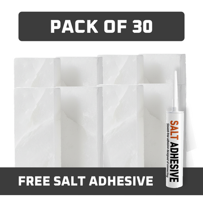 Himalayan White Salt Tiles 8" x 4" x 1" – Pack of 30 With Salt Adhesive