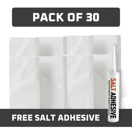 Himalayan White Salt Tiles 8" x 4" x 1" – Pack of 30 With Salt Adhesive