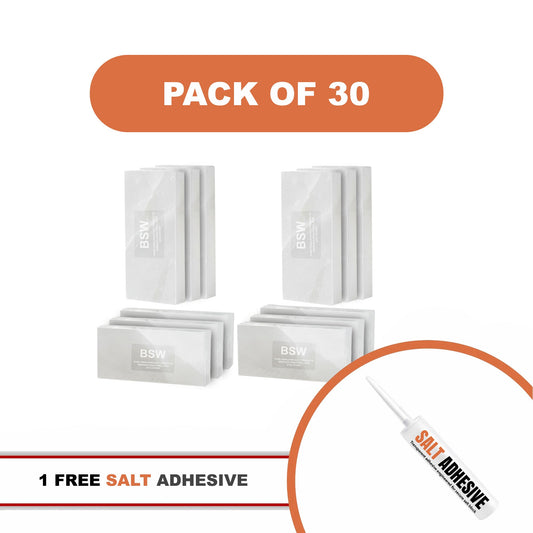 Himalayan White Salt Tiles 8" x 4" x 1" – Pack of 30 With Salt Adhesive