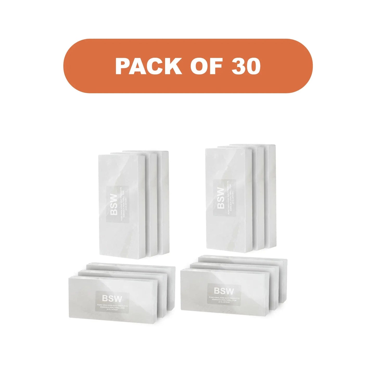 Himalayan White Salt Tiles 8" x 4" x 1" – Pack of 30