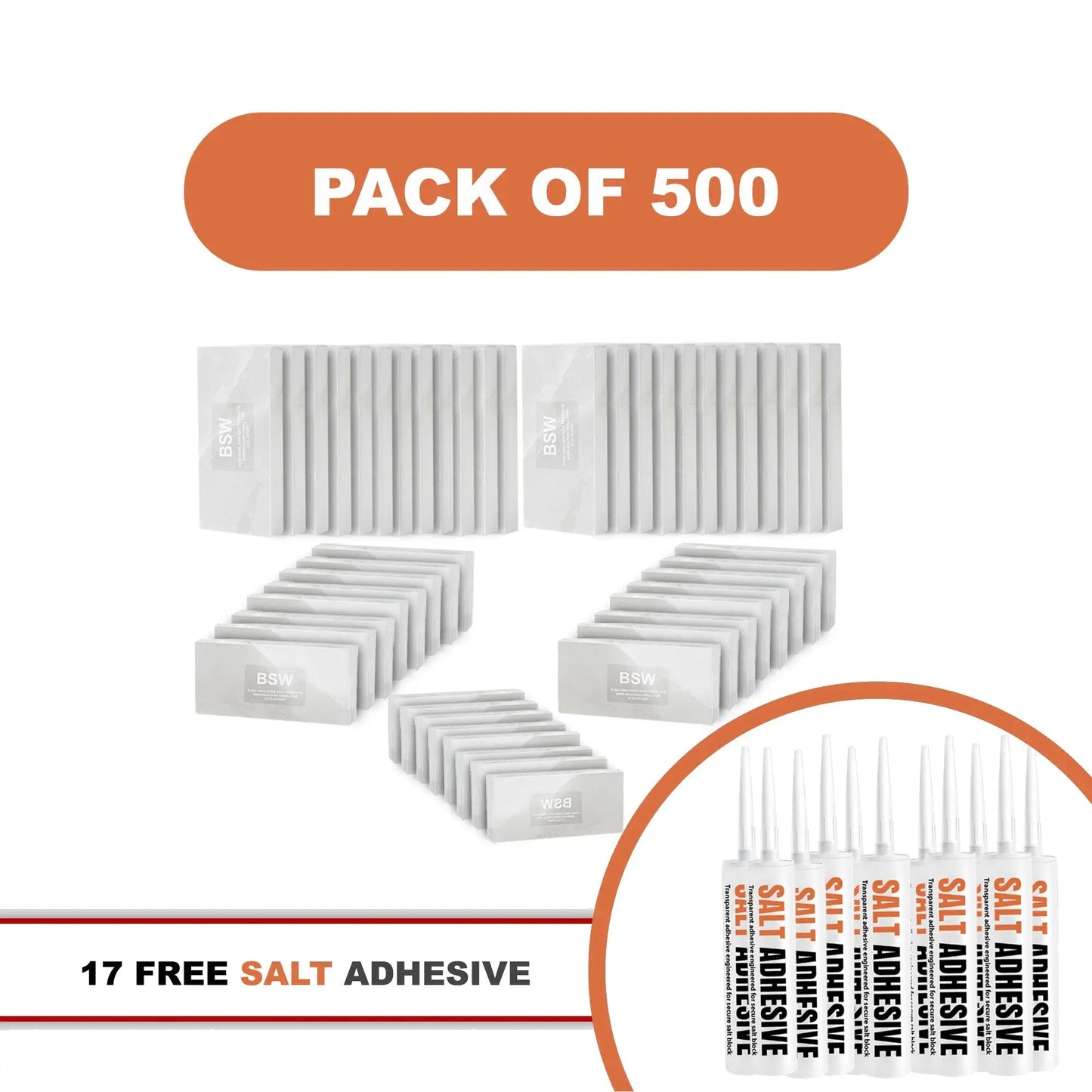 Himalayan White Salt Tiles - Pack of 500 With 17 Salt Adhesive