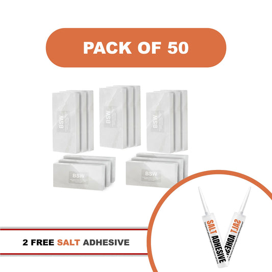 Himalayan White Salt Tiles 8" x 4" x 1" – Pack of 50 With 2 Salt Adhesive