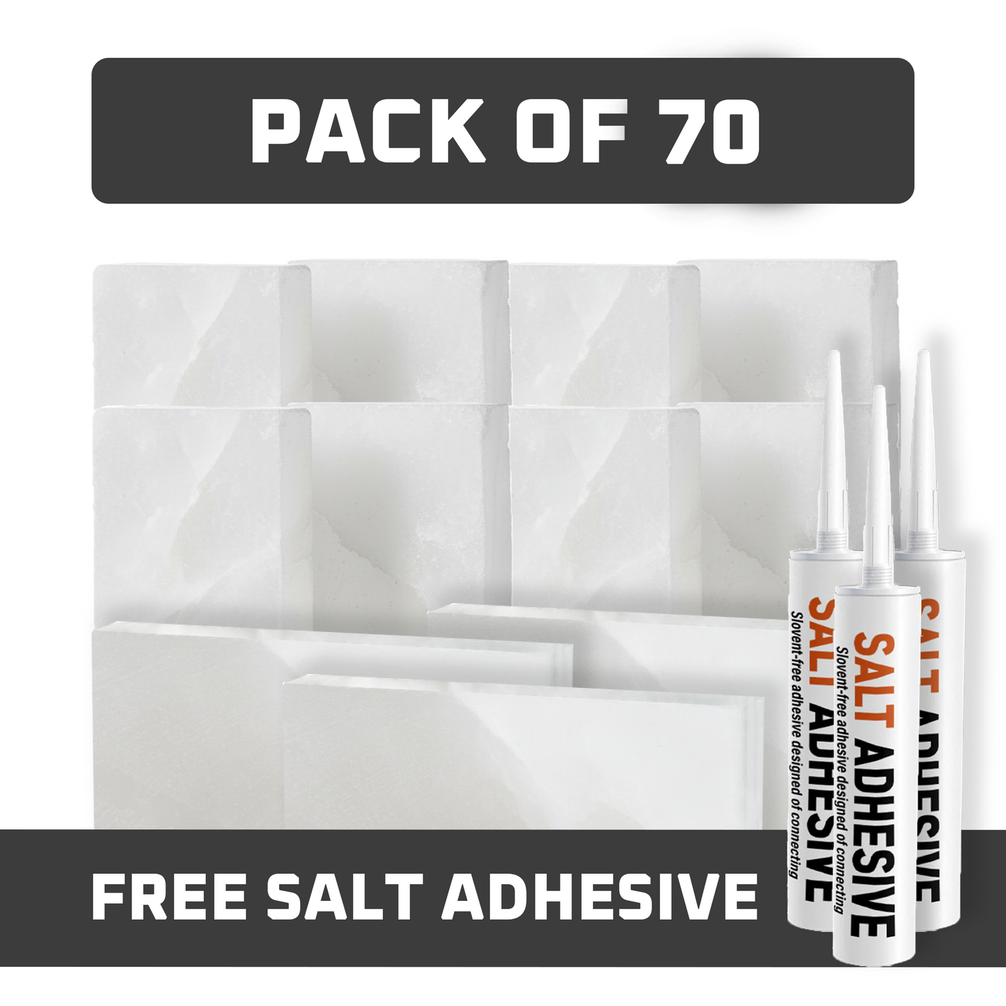 White Salt Tiles For Walls 8x4x1 - Pack of 70 With 2 Salt Adhesive
