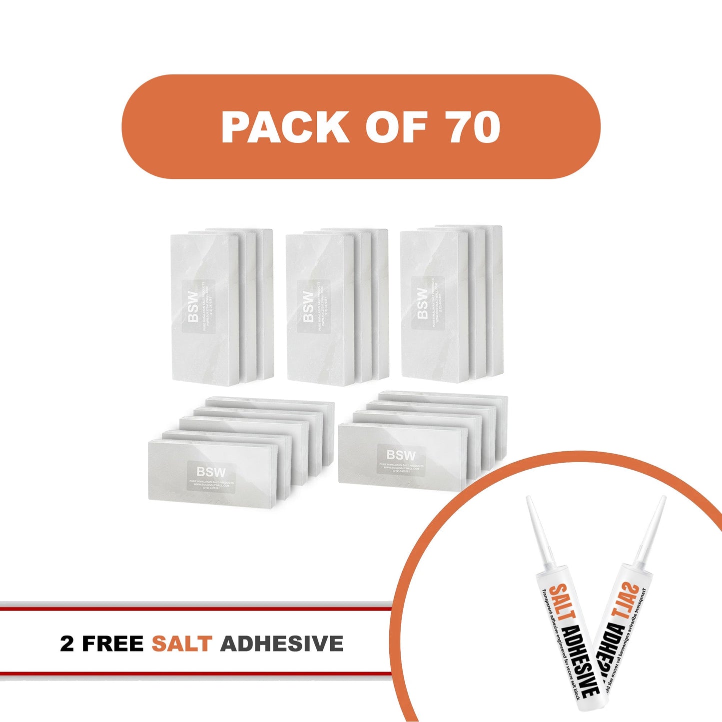 White Salt Tiles For Walls 8x4x1 - Pack of 70 With 2 Salt Adhesive