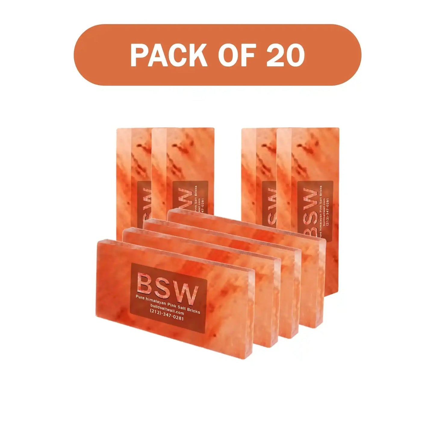 Himalayan Pink Salt Tiles 8" x 4" x 1" - Pack of 20
